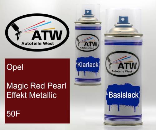 Opel, Magic Red Pearl Effekt Metallic, 50F: 400ml Sprühdose + 400ml Klarlack - Set, von ATW Autoteile West.